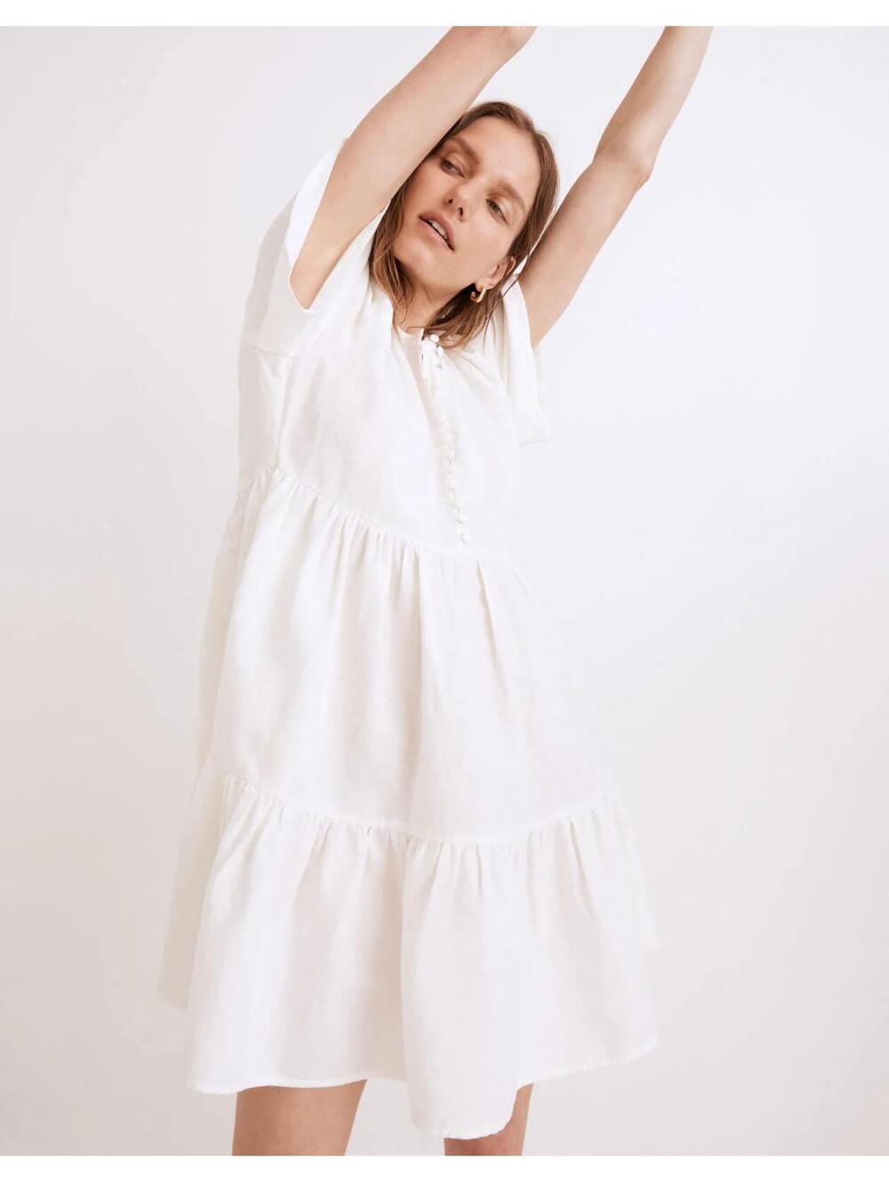 Madewell Linen-Blend Flutter-Sleeve Tiered Mini Dress Size M